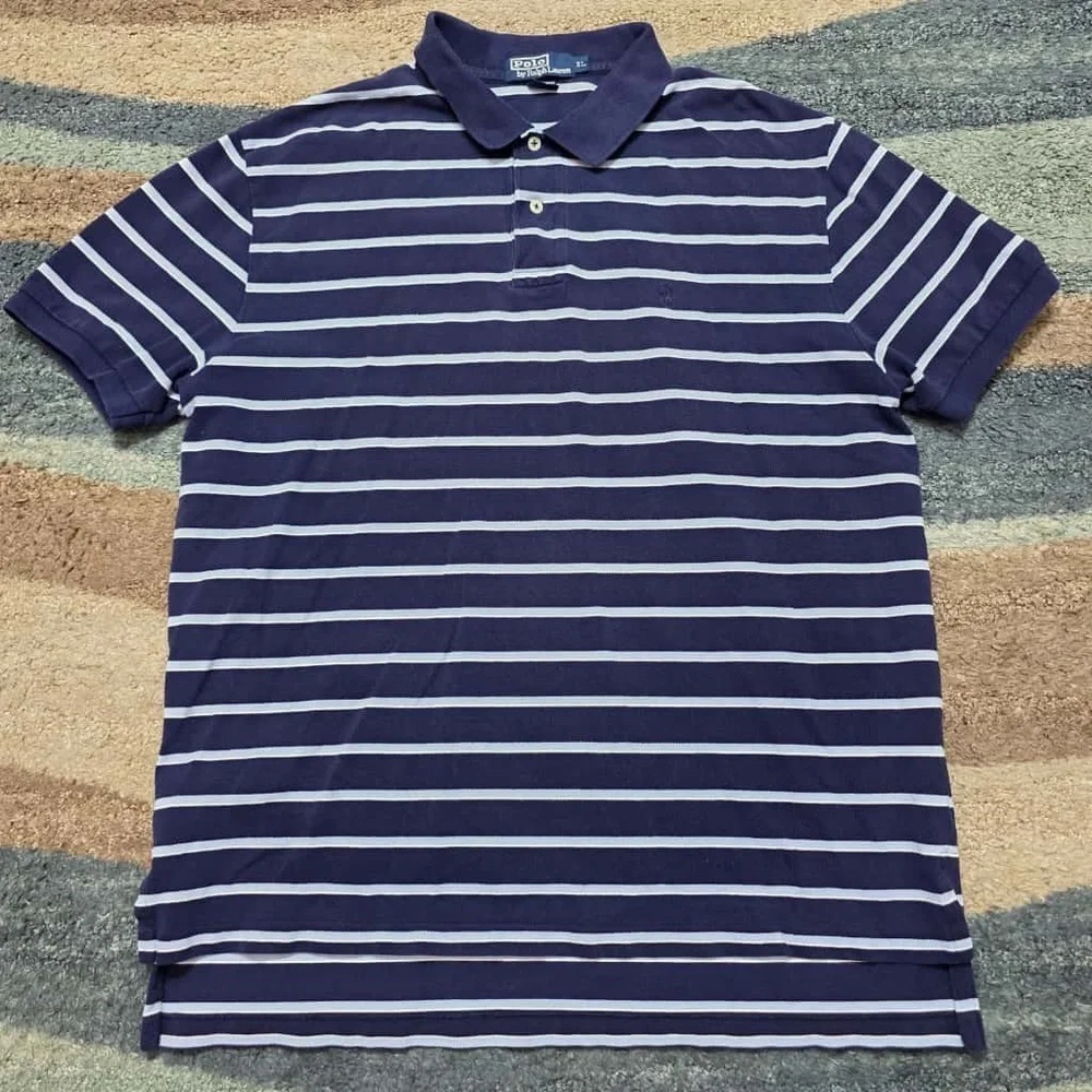 Polo Ralph Lauren XL Navy White Stripe Classic Fit Cotton Polo USA Made